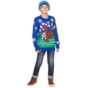 Boys Candy Cane Sloth Ugly Christmas Sweater
